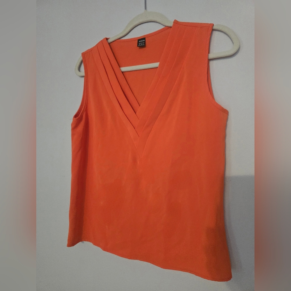 Medium Orange Sleeveless V-Neck Top
